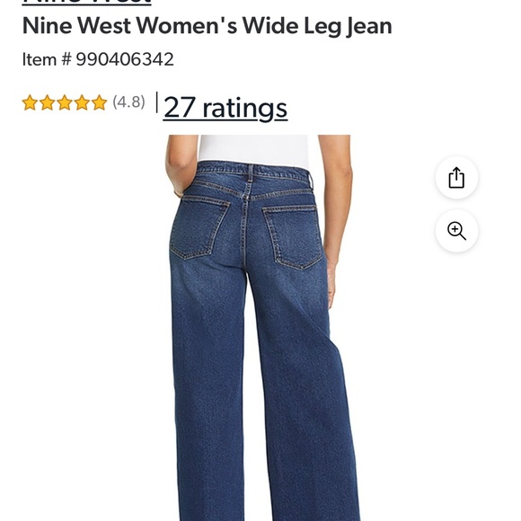 NWT Nine West Ladies Wide Leg Silver Detail Jeans ( Dark Wash) 8 - Picture 13 of 15